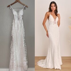 NWOT Enchanting Eternity Ivory Pearl Lace-Up Backless Maxi Dress